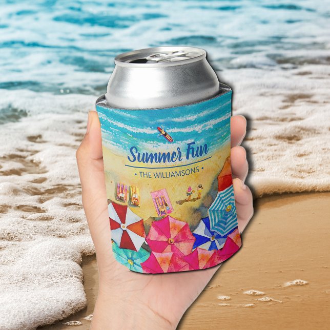 Beach Umbrellas on the Sand Can Cooler (Beach Umbrellas on the Sand Can Coolers)