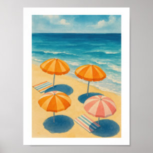 Beach Umbrellas Retro Coastal Summer Poster