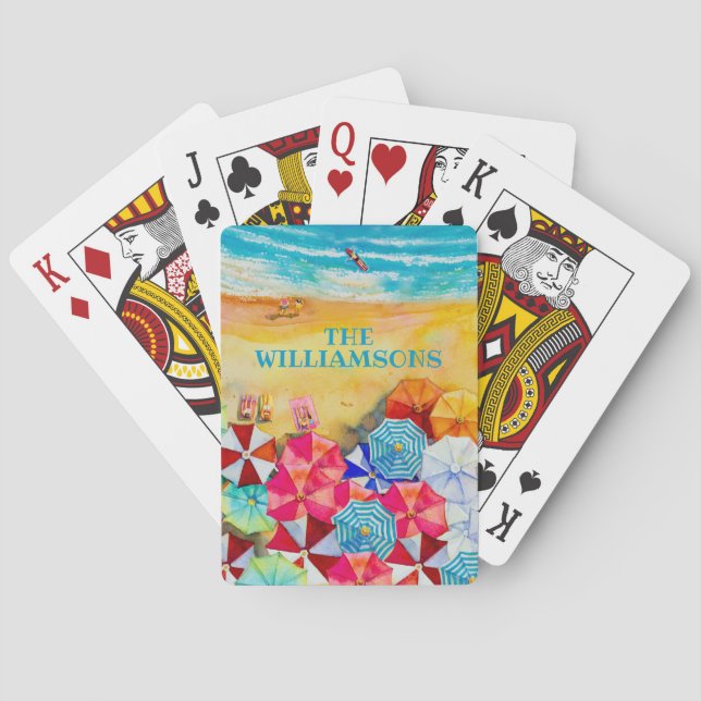 Beach Umbrellas Sand Personalised Playing Cards (Back)