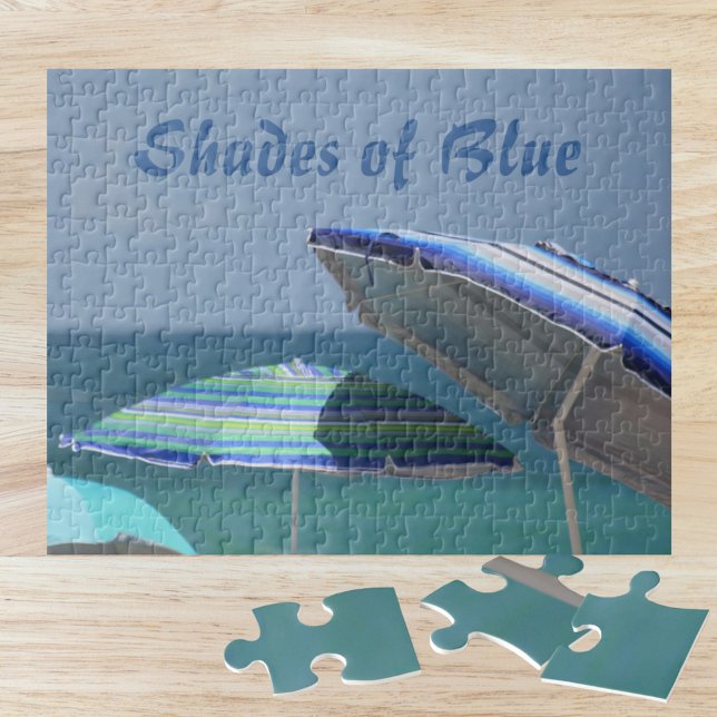 Beach Umbrellas Shades of Blue Customisable Jigsaw Puzzle (Creator Uploaded)