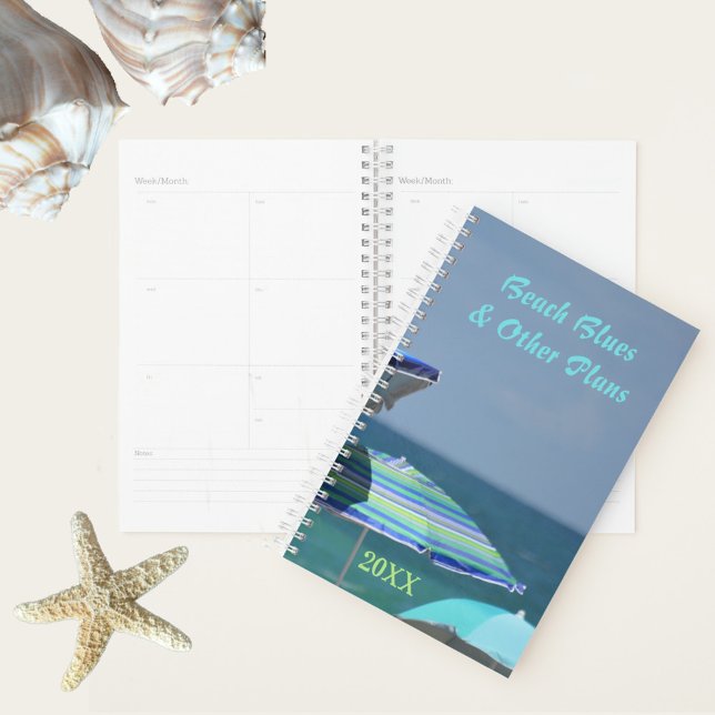 Beach Umbrellas Shades of Blue Customisable Planner (Creator Uploaded)