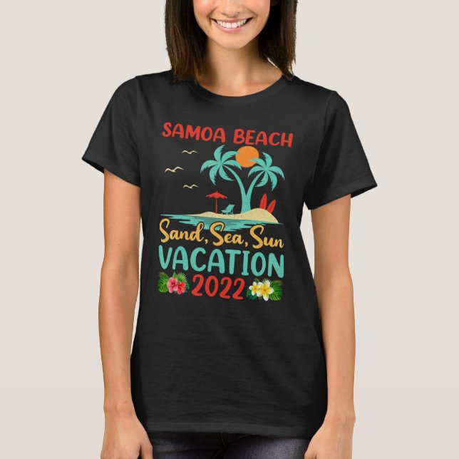 Beach Vacation 2022 Retro Sunset Polynesian Samoa  T-Shirt (Front)