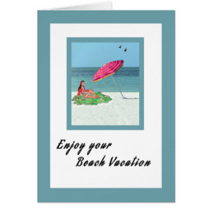 Beach Vacation Card with Retro Drawing