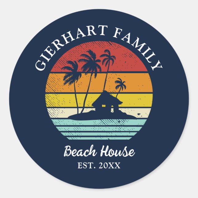 Beach Vacation House Family Reunion Nautical Classic Round Sticker (Front)