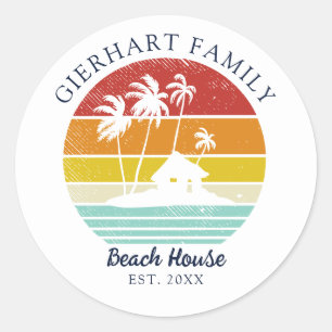 Beach Vacation House Family Reunion Palm Trees Classic Round Sticker