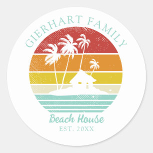 Beach Vacation House Palm Trees Family Reunion Classic Round Sticker