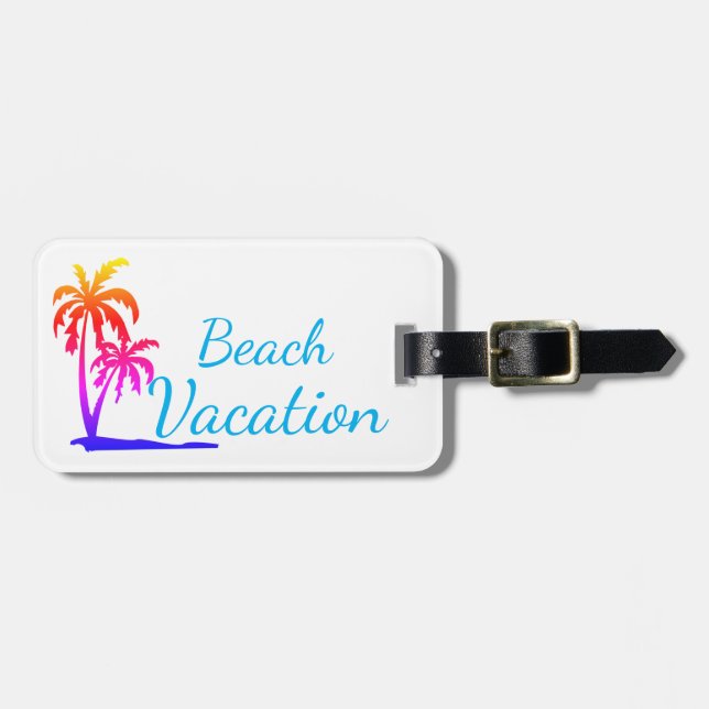 Beach vacation luggage tag with palmtrees (Front Horizontal)