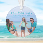 Beach Vacation Photo Keepsake 2 Sided Christmas Ornament<br><div class="desc">Chic customisable beach family photo Christmas ornament that reads Mele Kalikimaka or your custom text with your favourite tropical photo in the sun. Add a full photograph of your favourite memory from your island vacation to the coast on the front and one on the back. A beautiful coastal holiday ornament...</div>