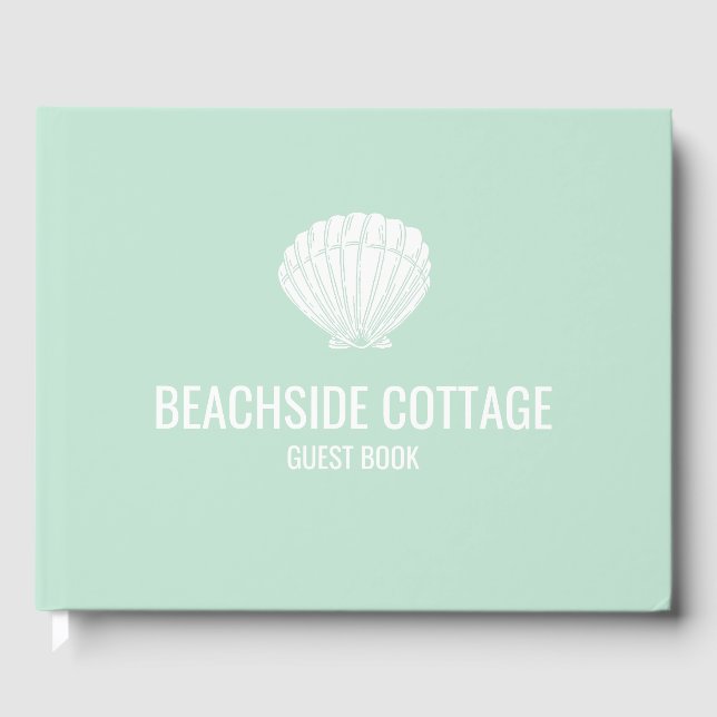 Beach Vacation Rental Mint Shell Modern Airbnb Guest Book (Front)