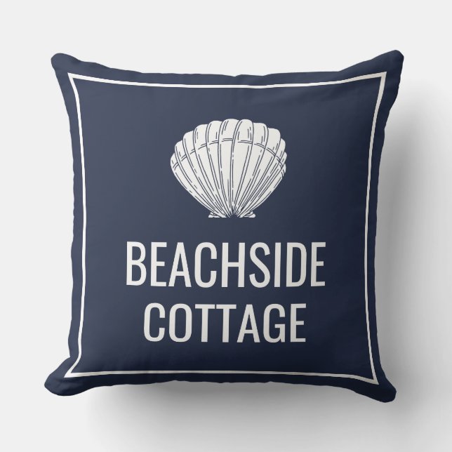 Beach Vacation Rental Navy Shell Modern Airbnb Cushion (Front)