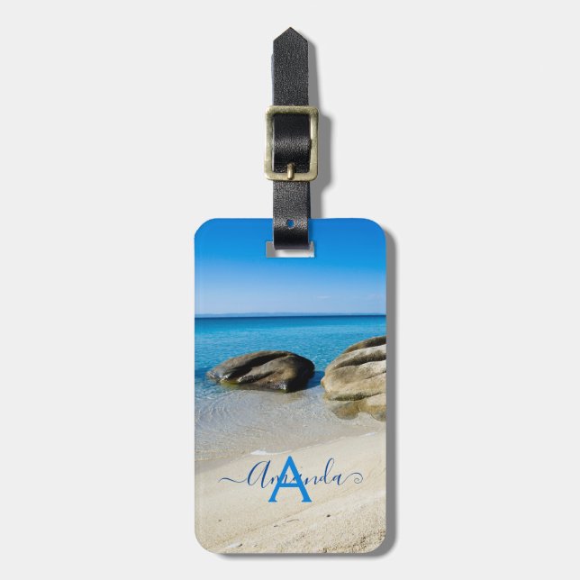 Beach Vacation Summer Ocean personalised Monogram Luggage Tag (Front Vertical)