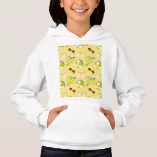Beach vacay pattern with sunglasses and sun hat