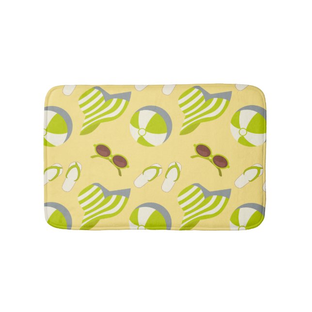 Beach vacay pattern with sunglasses and sun hat bath mat (Front)