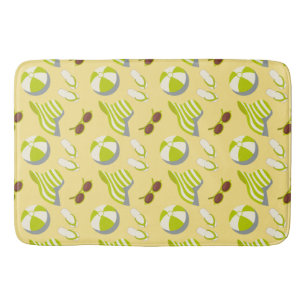 Beach vacay pattern with sunglasses and sun hat  bath mat