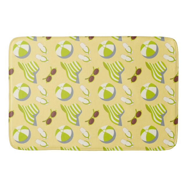 Beach vacay pattern with sunglasses and sun hat  bath mat (Front)