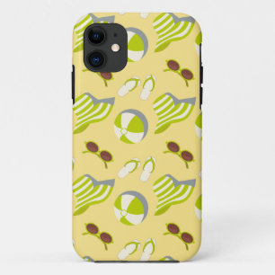 Beach vacay pattern with sunglasses and sun hat iPhone 11 case