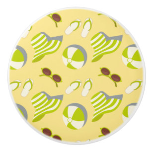 Beach vacay pattern with sunglasses and sun hat ceramic knob