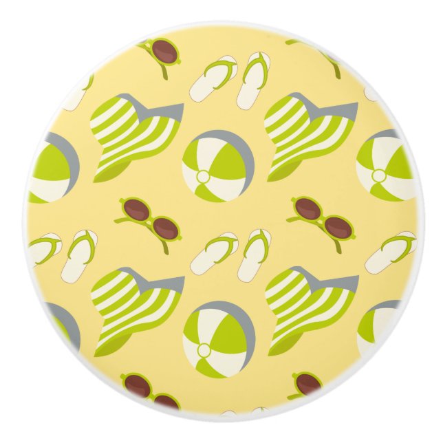 Beach vacay pattern with sunglasses and sun hat ceramic knob (Front)