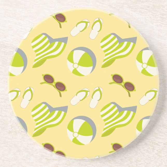 Beach vacay pattern with sunglasses and sun hat  coaster (Front)