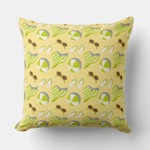 Beach vacay pattern with sunglasses and sun hat cushion