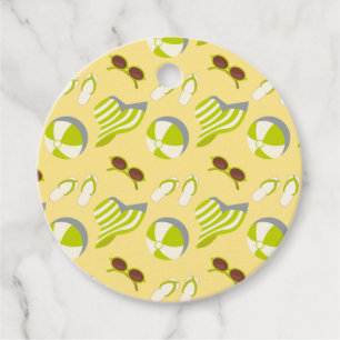 Beach vacay pattern with sunglasses and sun hat  favour tags