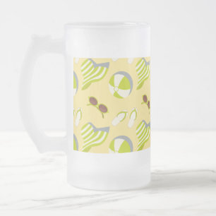 Beach vacay pattern with sunglasses and sun hat frosted glass beer mug
