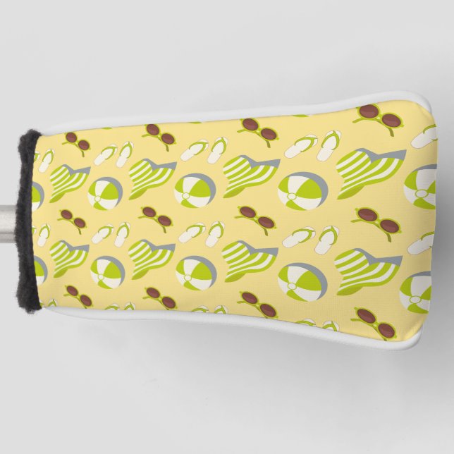 Beach vacay pattern with sunglasses and sun hat   golf head cover (Front)