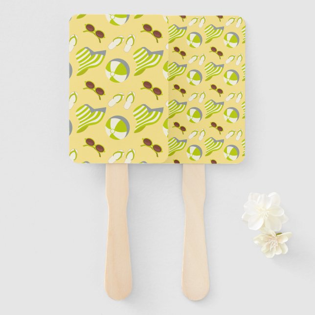 Beach vacay pattern with sunglasses and sun hat  h hand fan (Front and Back)