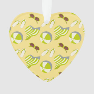 Beach vacay pattern with sunglasses and sun hat h ornament