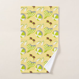 Beach vacay pattern with sunglasses and sun hat  hand towel