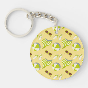 Beach vacay pattern with sunglasses and sun hat ke key ring