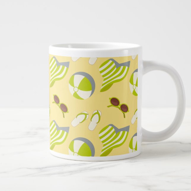 Beach vacay pattern with sunglasses and sun hat  large coffee mug (Right)