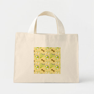 Beach vacay pattern with sunglasses and sun hat mini tote bag
