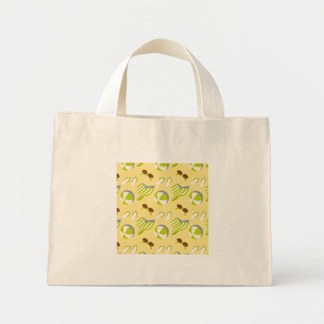 Beach vacay pattern with sunglasses and sun hat mini tote bag (Front)