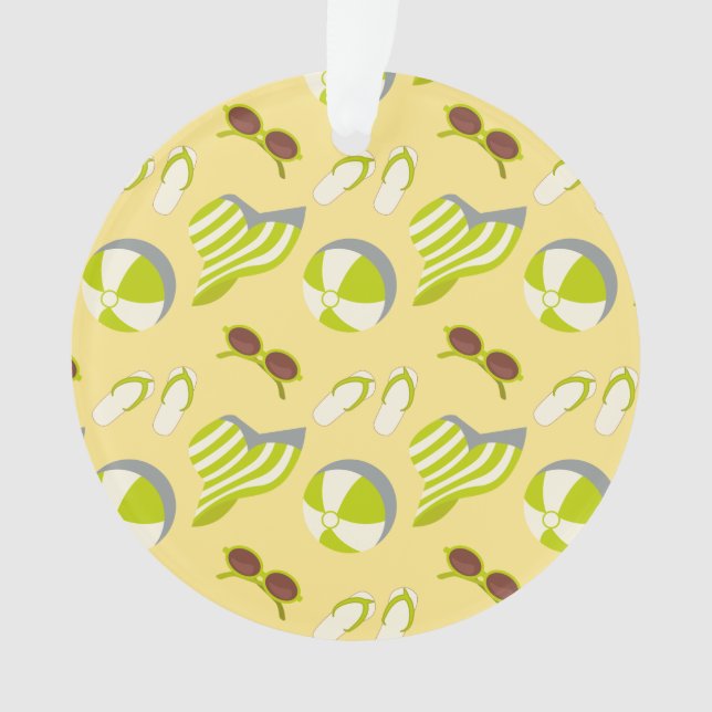 Beach vacay pattern with sunglasses and sun hat ornament (Front)
