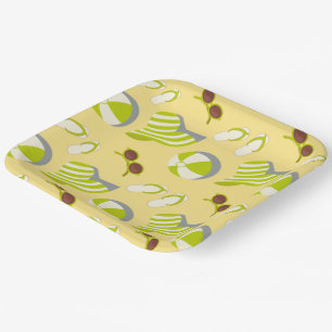 Beach vacay pattern with sunglasses and sun hat  p paper plate