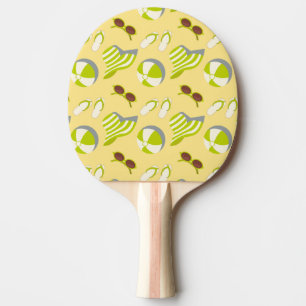 Beach vacay pattern with sunglasses and sun hat  ping pong paddle