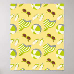 Beach vacay pattern with sunglasses and sun hat poster