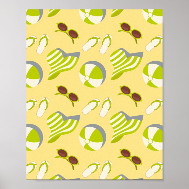 Beach vacay pattern with sunglasses and sun hat  poster (Front)
