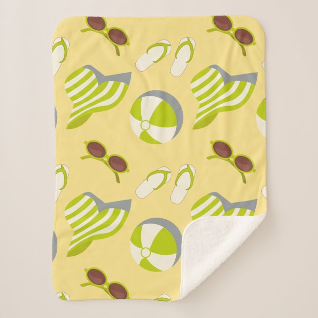 Beach vacay pattern with sunglasses and sun hat  sherpa blanket (Front)