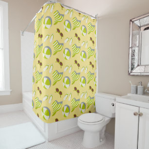 Beach vacay pattern with sunglasses and sun hat  shower curtain