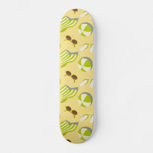 Beach vacay pattern with sunglasses and sun hat skateboard