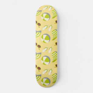 Beach vacay pattern with sunglasses and sun hat skateboard