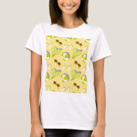 Beach vacay pattern with sunglasses and sun hat
