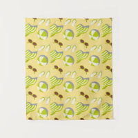 Beach vacay pattern with sunglasses and sun hat