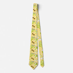 Beach vacay pattern with sunglasses and sun hat  tie