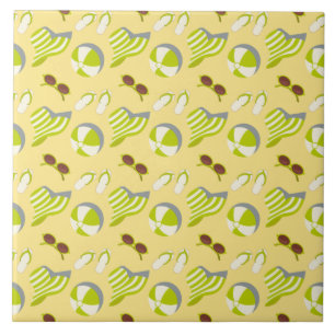 Beach vacay pattern with sunglasses and sun hat tile