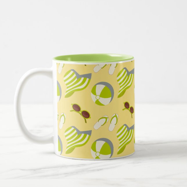 Beach vacay pattern with sunglasses and sun hat  Two-Tone coffee mug (Left)