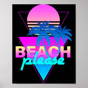 Beach vaporwave retro palm tree & sunset poster