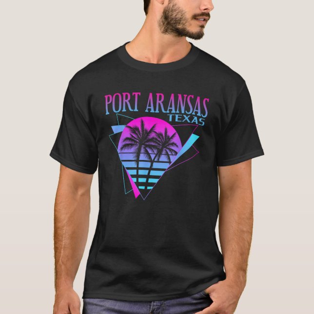 Beach Vaporwave Vacation Souvenir Port Aransas  T-Shirt (Front)